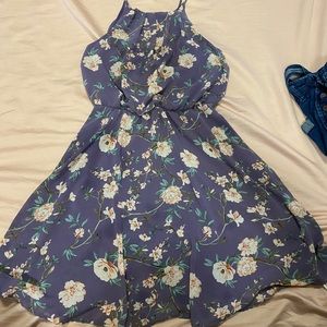 Blue Rain Floral Print Halter Dress